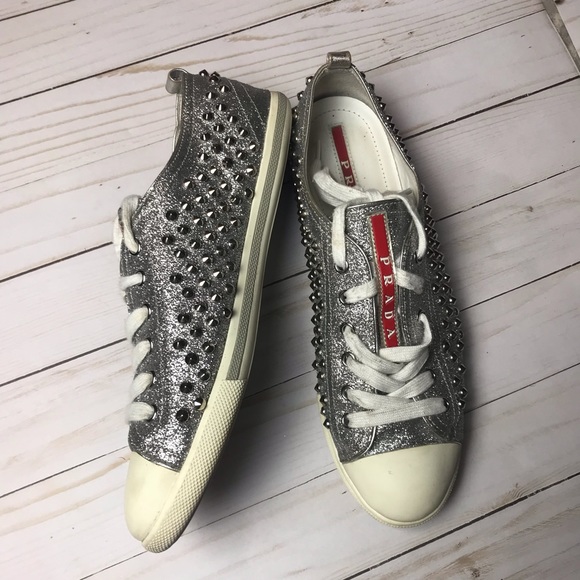 Prada glitter studded sneaker shoe - Picture 2 of 7